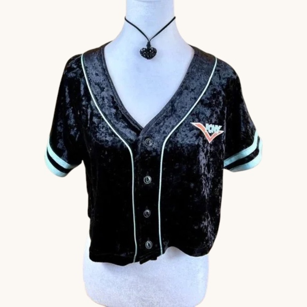 Pony Top Sports Jersey Cropped Velvet Black Multi (M)